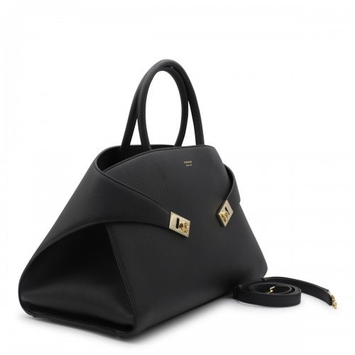 BLACK LEATHER HUG L TOP HANDLE BAG
