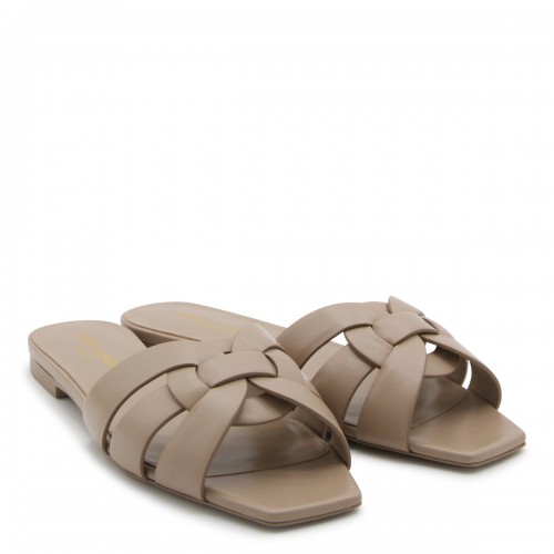 DARK BEIGE LEATHER TRIBUTE FLATS