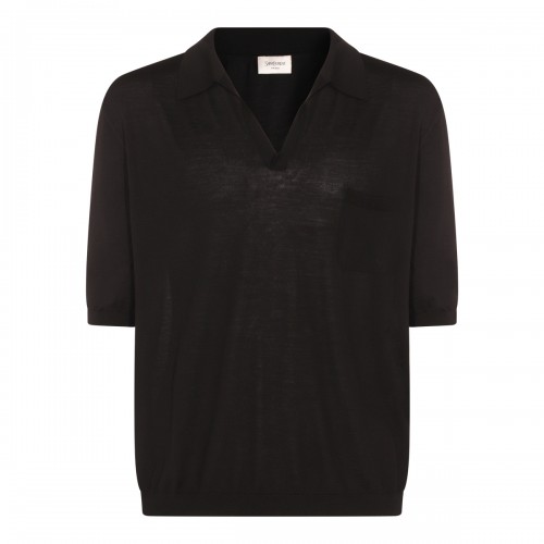 BLACK WOOL POLO SHIRT