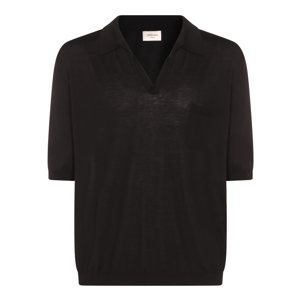 BLACK WOOL POLO SHIRT