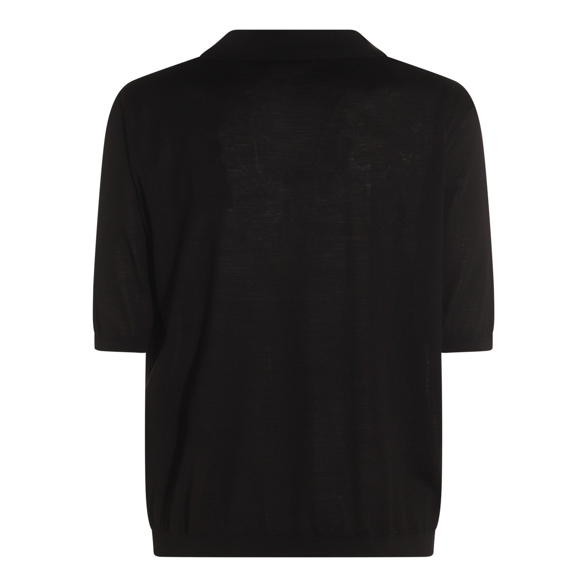 BLACK WOOL POLO SHIRT