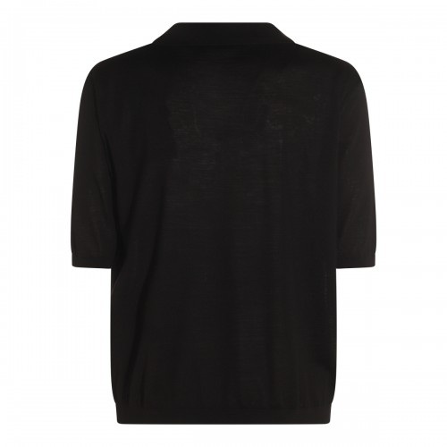 BLACK WOOL POLO SHIRT