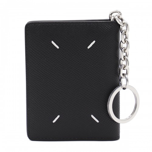 BLACK LEATHER FOUR STITCHES CARD HOLDER