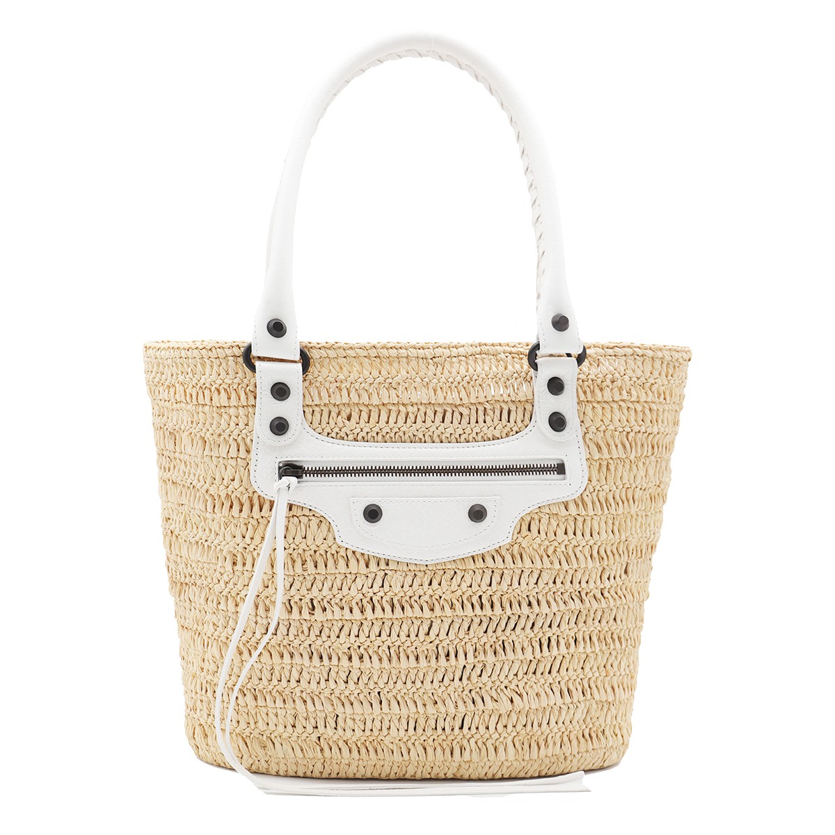 NATURAL AND WHITE RAFFIA LE CITY SMALL TOTE