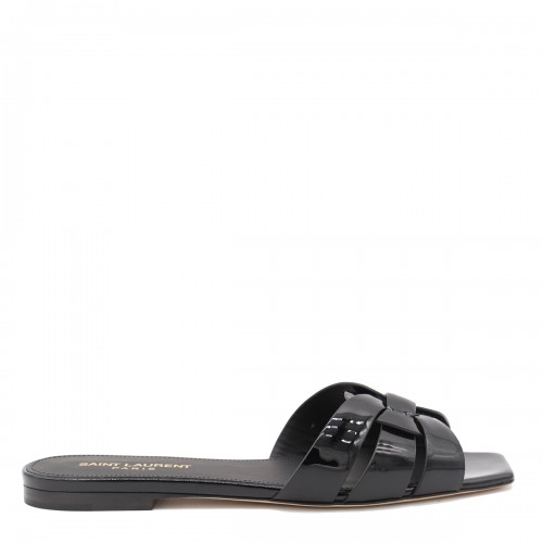 BLACK LEATHER TRIBUTE FLATS