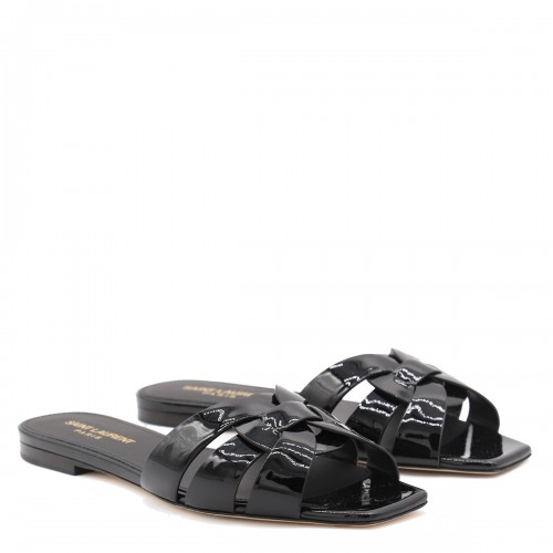 BLACK LEATHER TRIBUTE FLATS