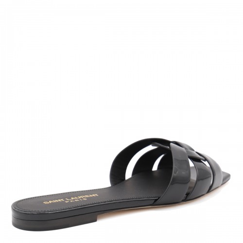 BLACK LEATHER TRIBUTE FLATS