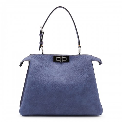 BLUE LEATHER PEEKABOO SOFT MEDIUM TOP HANDLE BAG