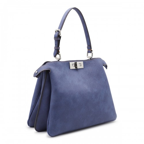 BLUE LEATHER PEEKABOO SOFT MEDIUM TOP HANDLE BAG