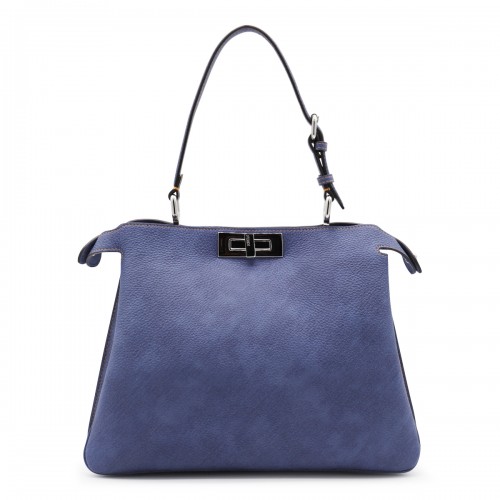BLUE LEATHER PEEKABOO SOFT MEDIUM TOP HANDLE BAG