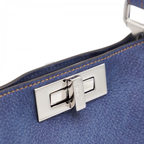 BLUE LEATHER PEEKABOO SOFT MEDIUM TOP HANDLE BAG