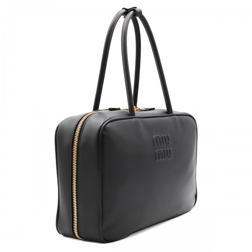 BLACK LEATHER BEAU LARGE TOP HANDLE BAG