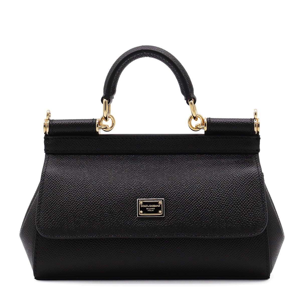 BLACK LEATHER SICILY SMALL TOP HANDLE BAG