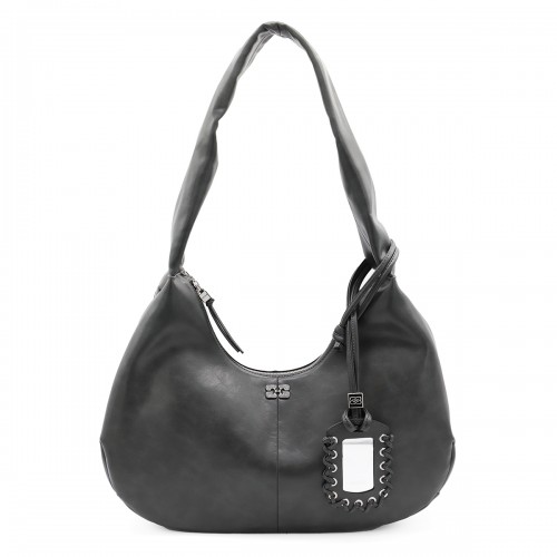 BLACK LEATHER HOBO MEDIUM SHOULDER BAG