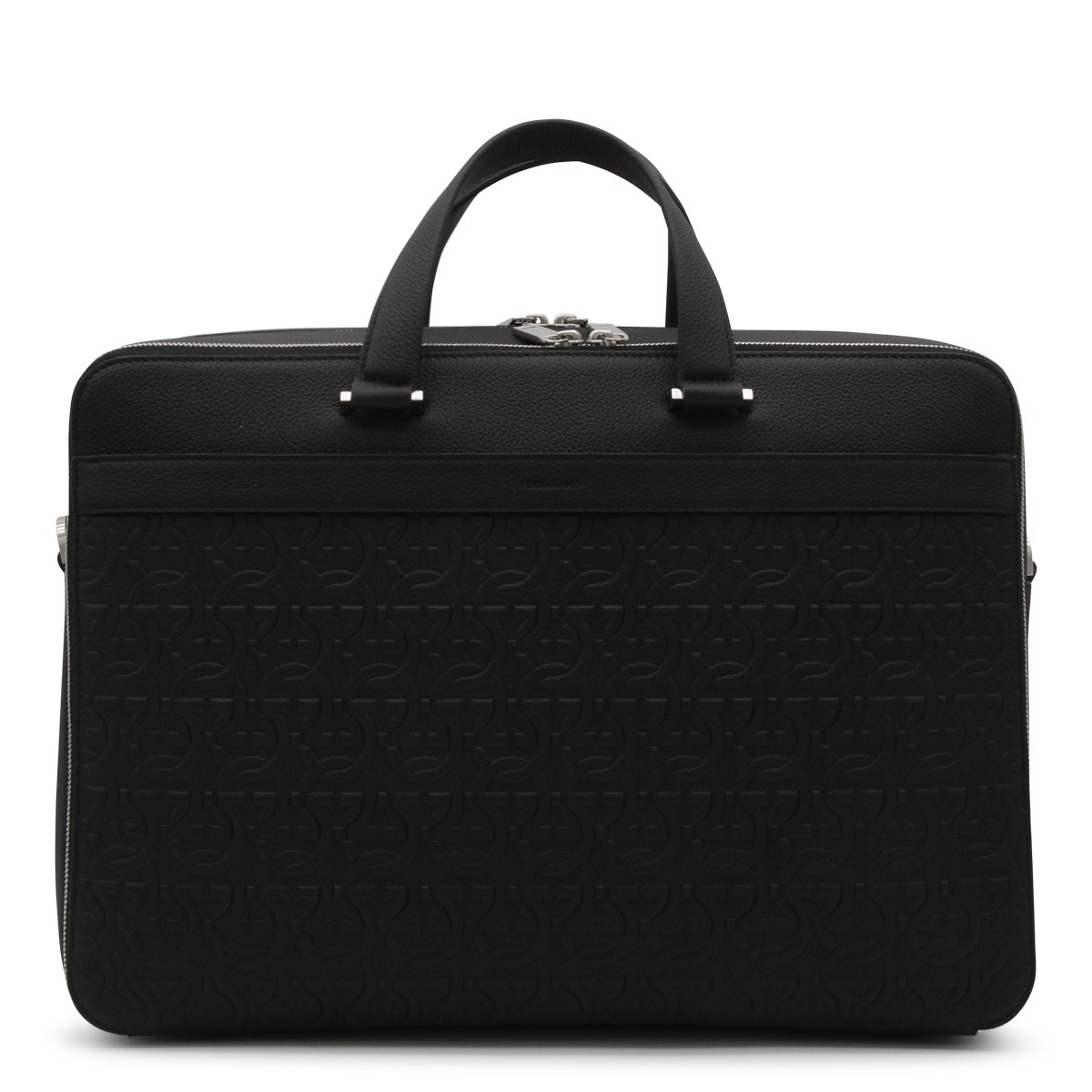 BLACK LEATHER BUSINESS GANCINI TOP HANDLE BAG