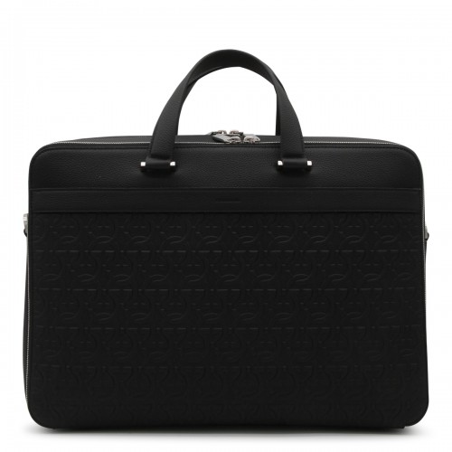 BLACK LEATHER BUSINESS GANCINI TOP HANDLE BAG