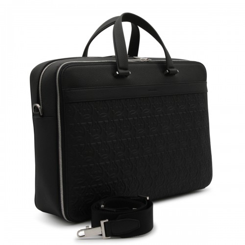 BLACK LEATHER BUSINESS GANCINI TOP HANDLE BAG