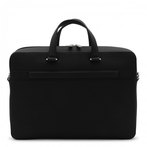 BLACK LEATHER BUSINESS GANCINI TOP HANDLE BAG
