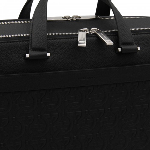 BLACK LEATHER BUSINESS GANCINI TOP HANDLE BAG