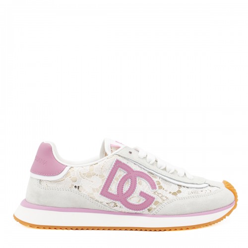 WHITE AND PINK DG CUSHION SNEAKERS
