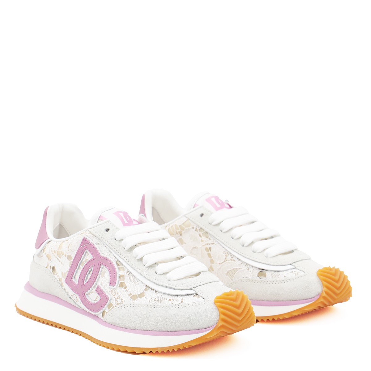WHITE AND PINK DG CUSHION SNEAKERS