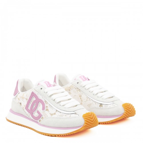WHITE AND PINK DG CUSHION SNEAKERS