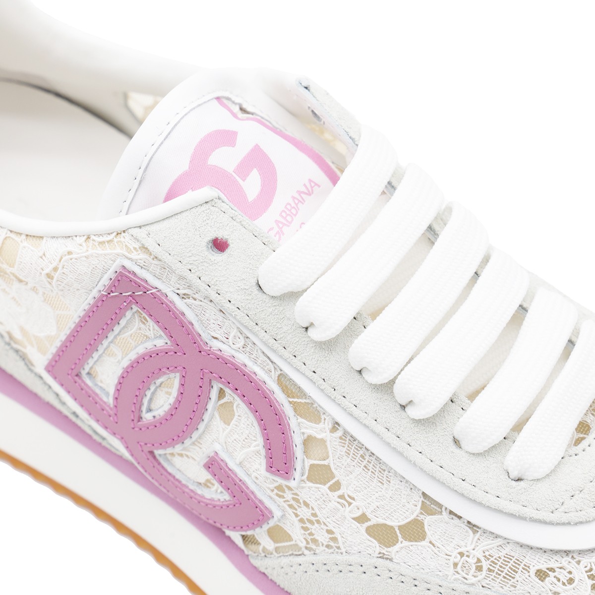WHITE AND PINK DG CUSHION SNEAKERS