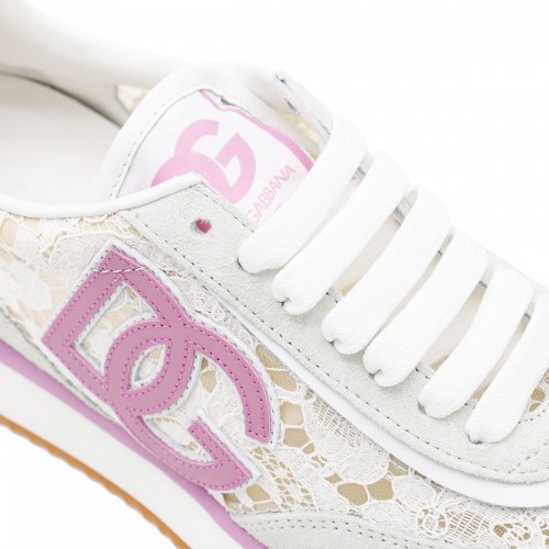 WHITE AND PINK DG CUSHION SNEAKERS