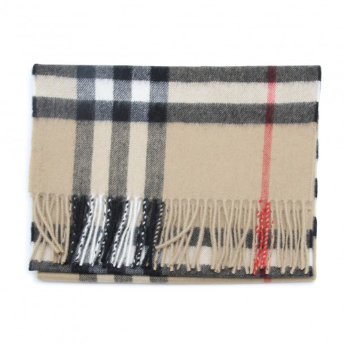 BEIGE CHECK WOOL SCARF