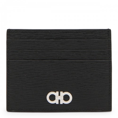 BLACK LEATHER GANCINI CARD HOLDER