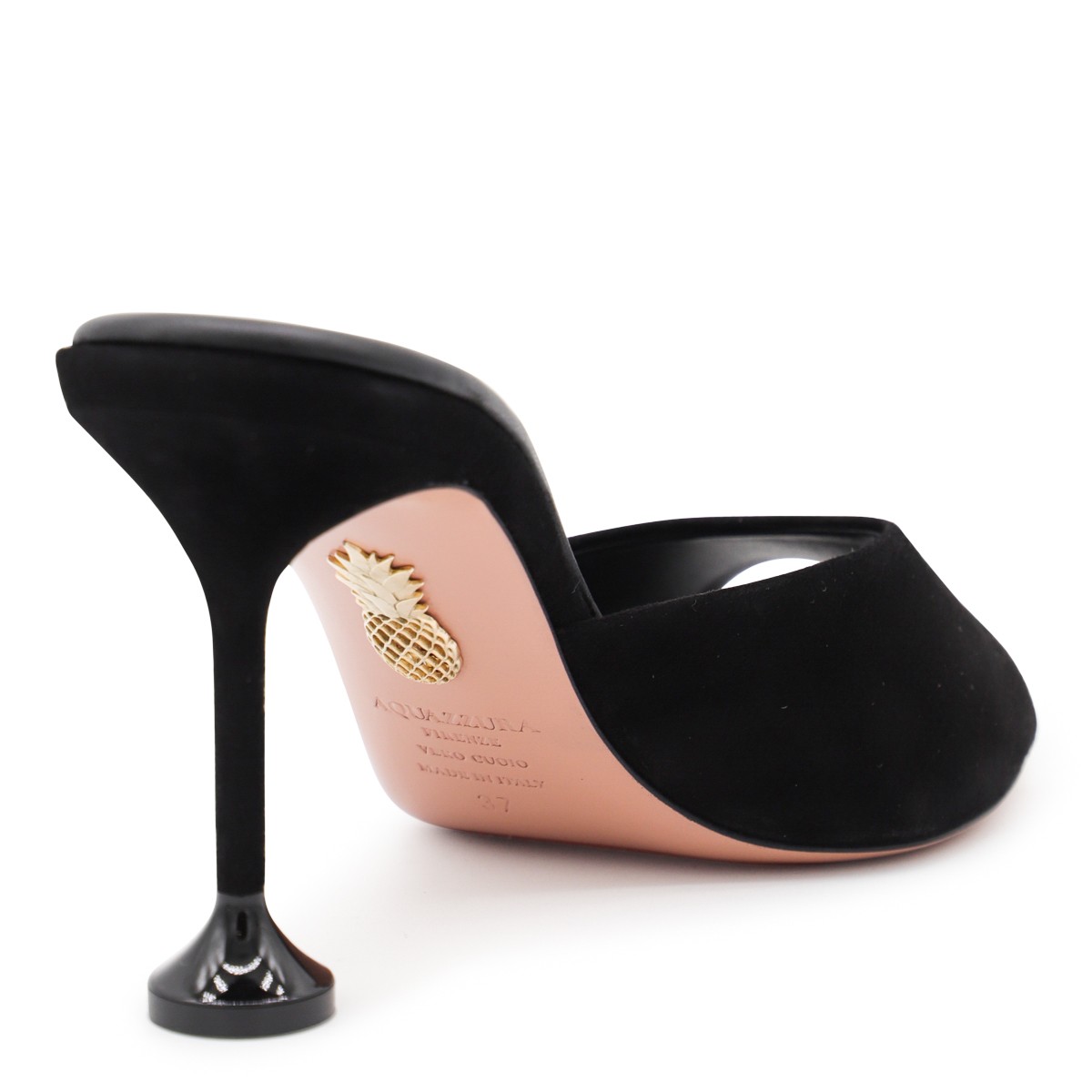 BLACK LEATHER BISOUS 85 SANDALS