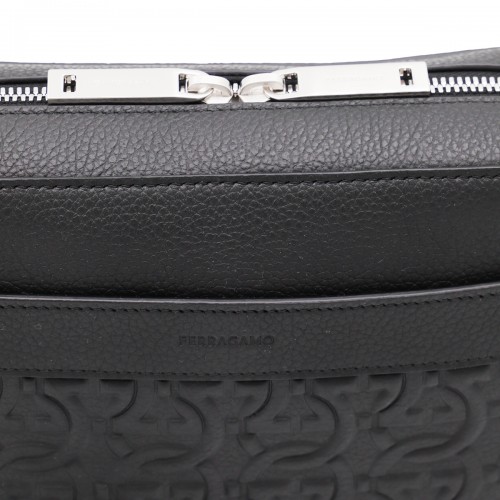 BLACK LEATHER TRAVEL EMBOSSED CROSSBODY BAG