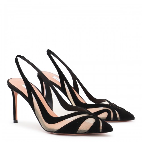 BLACK LEATHER LUNE SLING 85 PUMPS