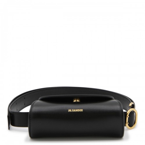 BLACK LEATHER CANNOLO SMALL SHOULDER BAG