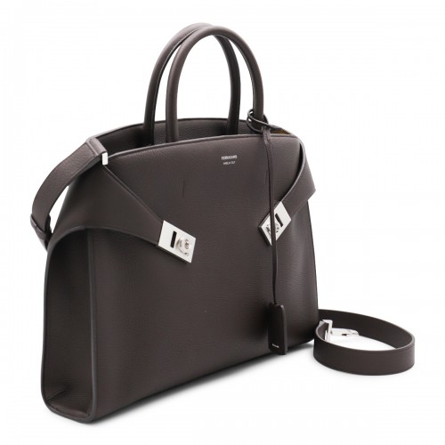 DARK BROWN LEATHER HUG TOP HANDLE BAG