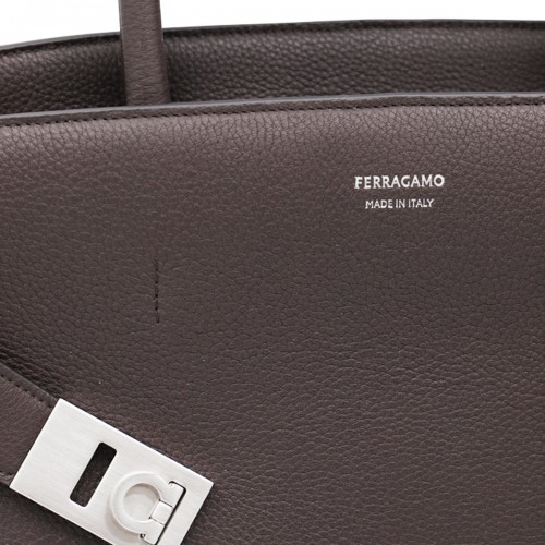 DARK BROWN LEATHER HUG TOP HANDLE BAG