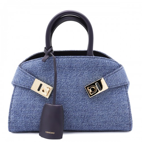 DENIM LEATHER HUG MINI TOP HANDLE BAG