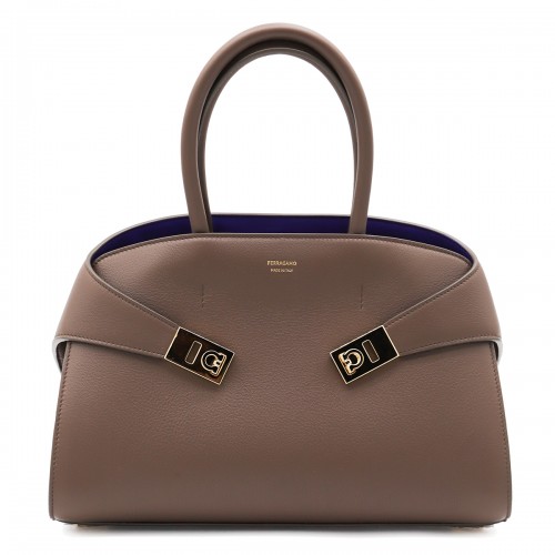 BROWN LEATHER HUG TOP HANDLE BAG