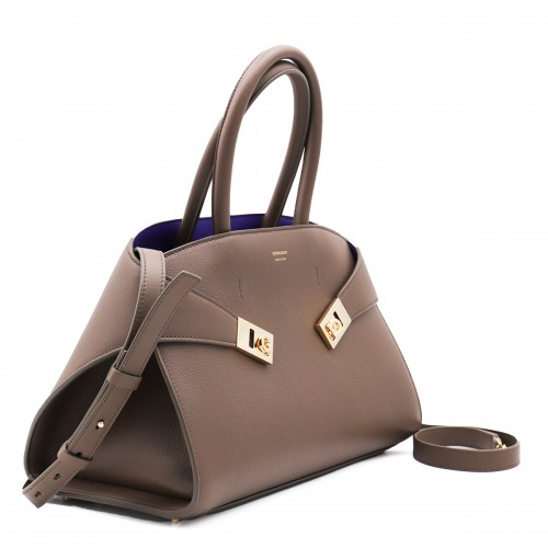 BROWN LEATHER HUG TOP HANDLE BAG