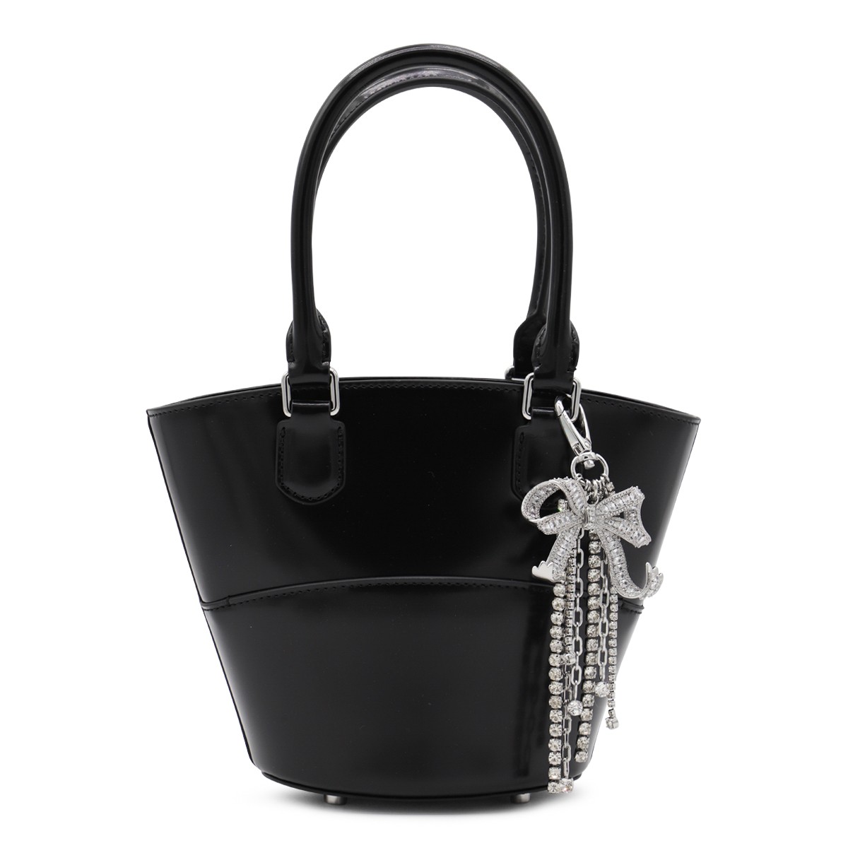 BLACK LEATHER TOP HANDLE BAG