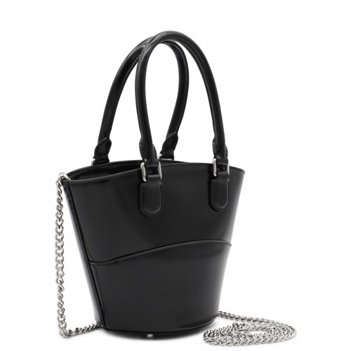 BLACK LEATHER TOP HANDLE BAG
