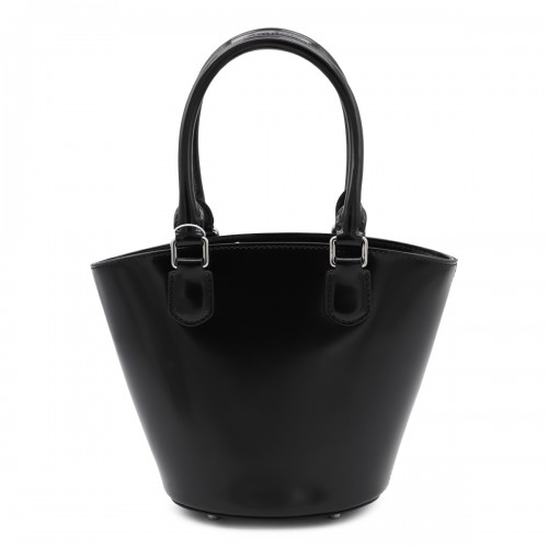 BLACK LEATHER TOP HANDLE BAG