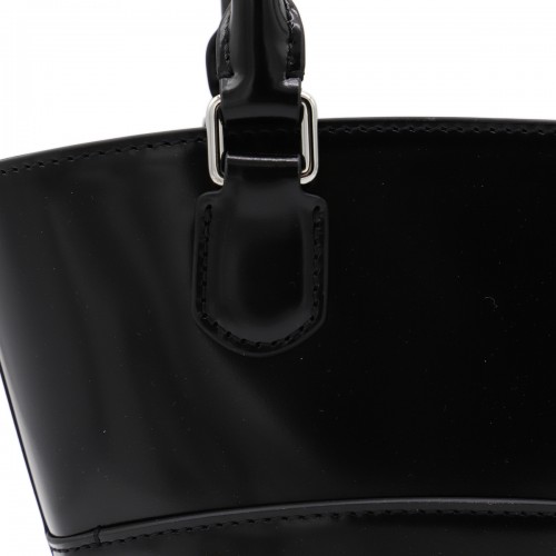 BLACK LEATHER TOP HANDLE BAG