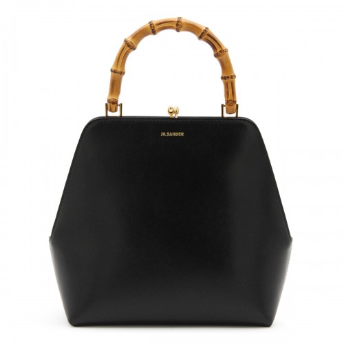 BLACK LEATHER TOP HANDLE BAG