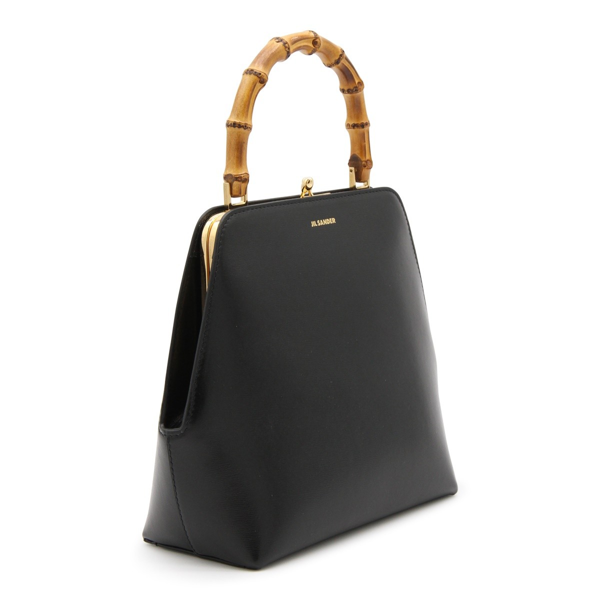 BLACK LEATHER TOP HANDLE BAG