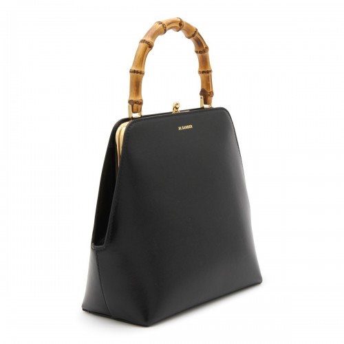 BLACK LEATHER TOP HANDLE BAG