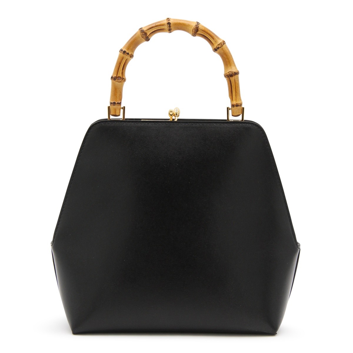 BLACK LEATHER TOP HANDLE BAG