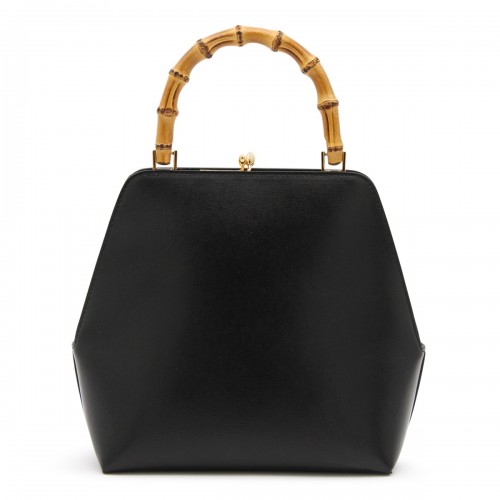 BLACK LEATHER TOP HANDLE BAG