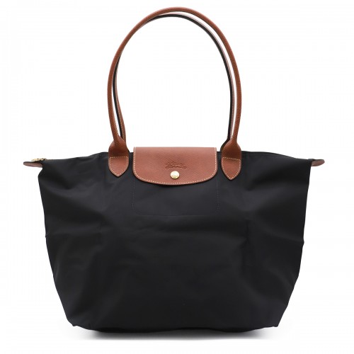 BLACK LEATHER LE PLIAGE ORIGINAL L TOTES