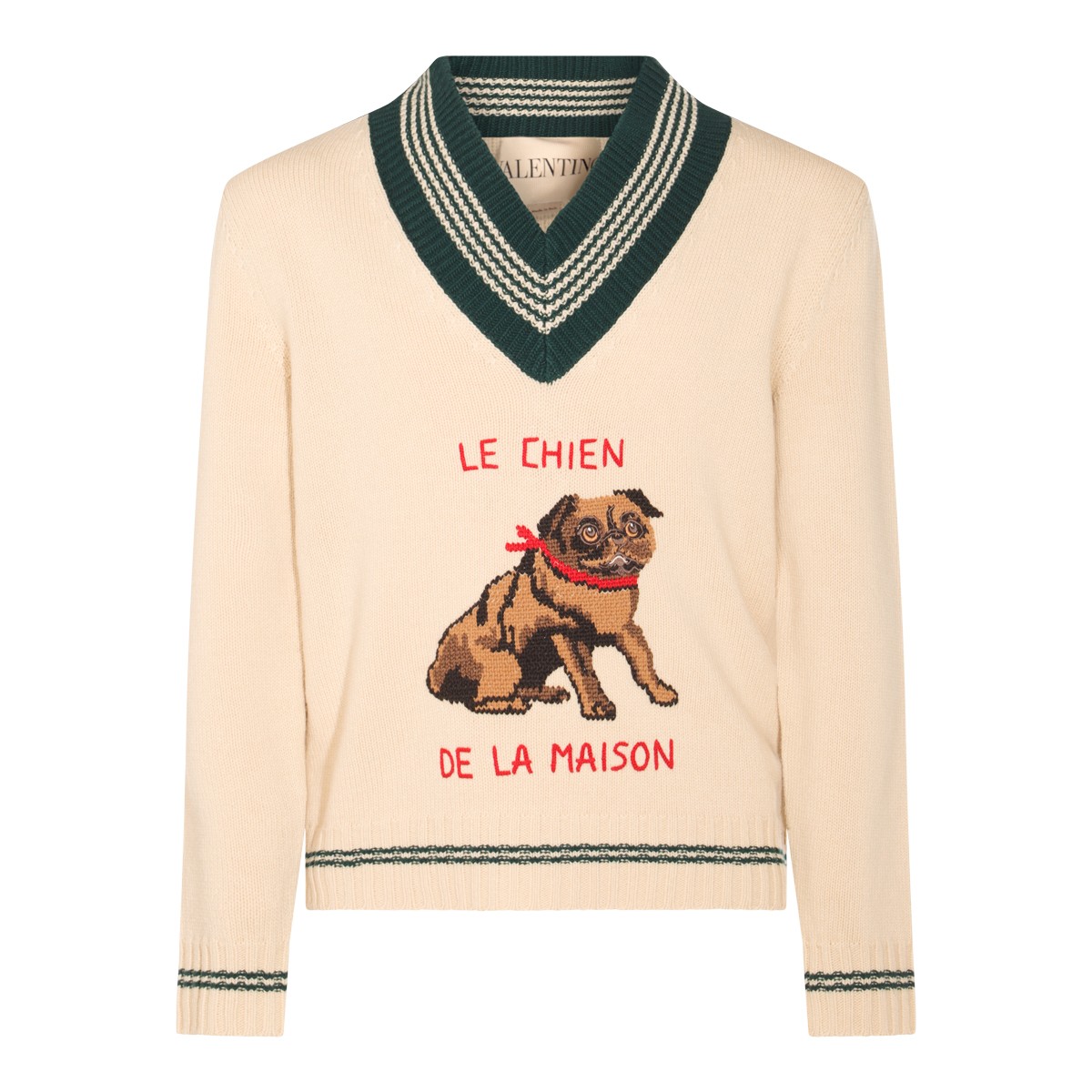 BEIGE AND GREEN WOOL KNITWEAR
